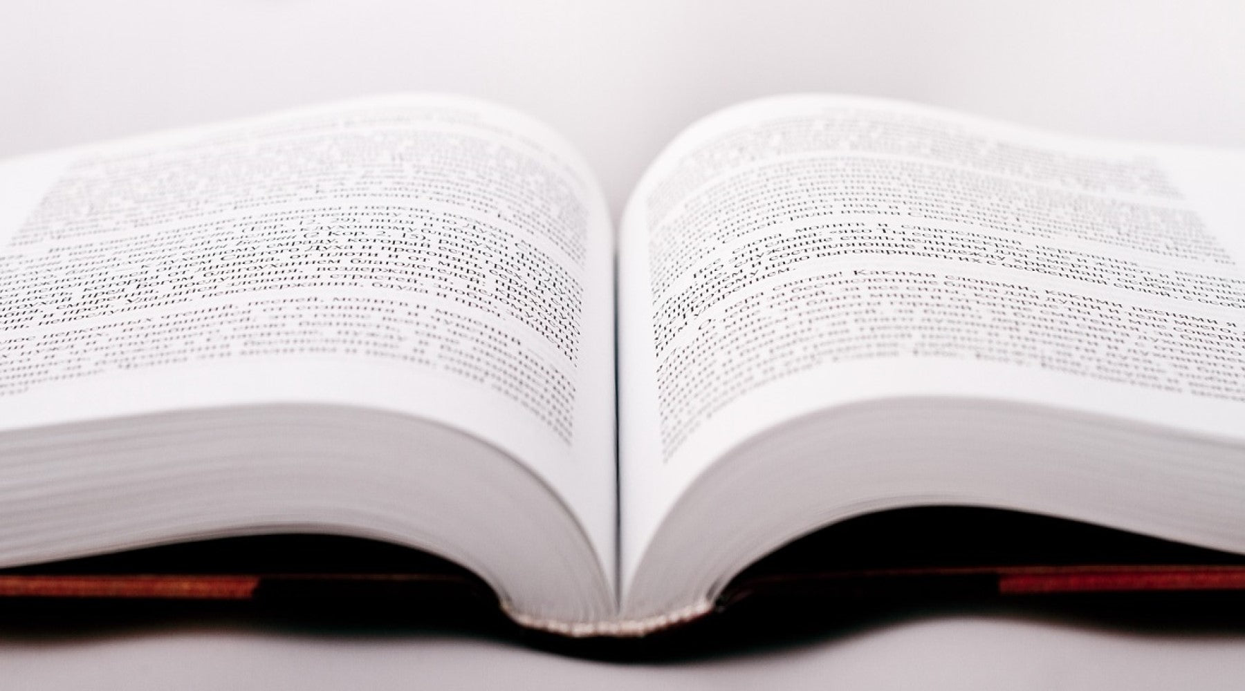 Picture or photograph of a dictionary that is open on a desk. Has a white background.