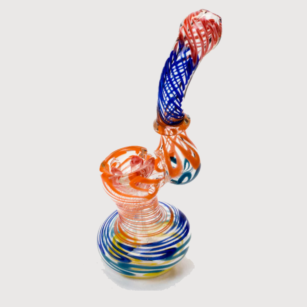 blue and orange glass bubbler water pipe 