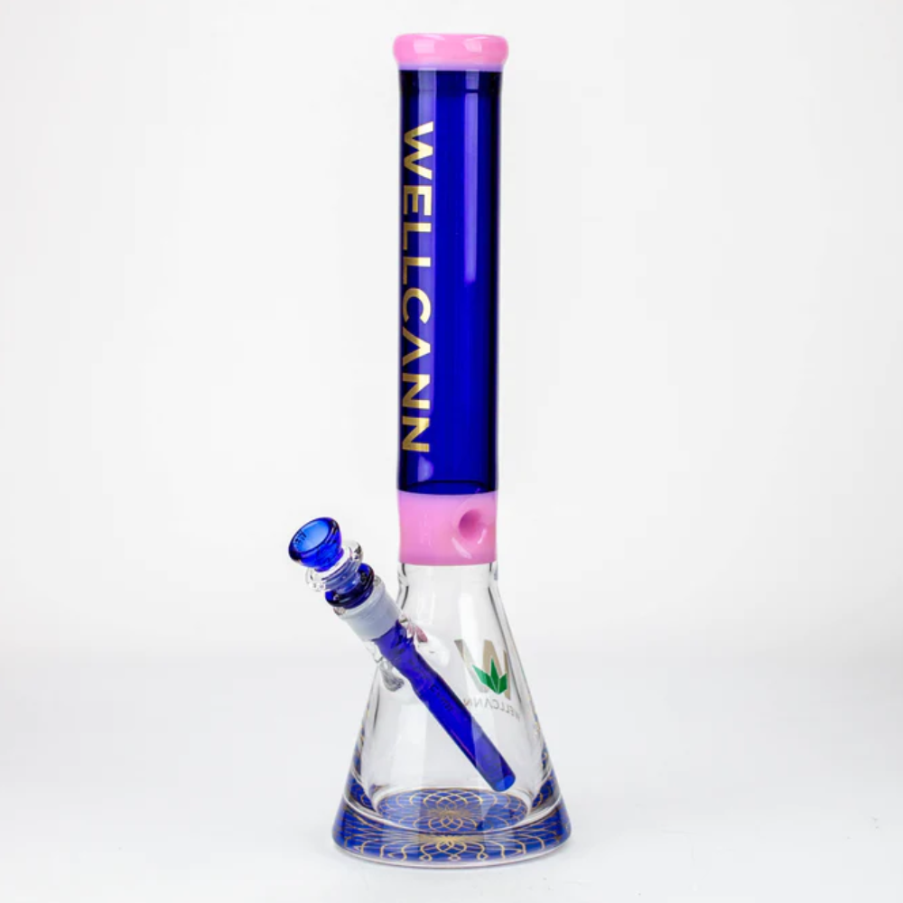 Blue and pink Glass Bong Well Can bong water pipe 16 inch tall 7 millimeter thick 