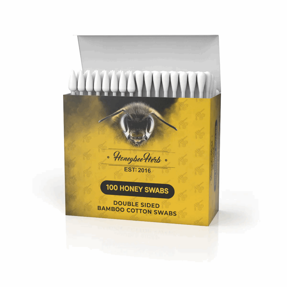 Honeybee Herb Honey Swabs (100 Pack) made from bamboo and cotton. Eco friendly