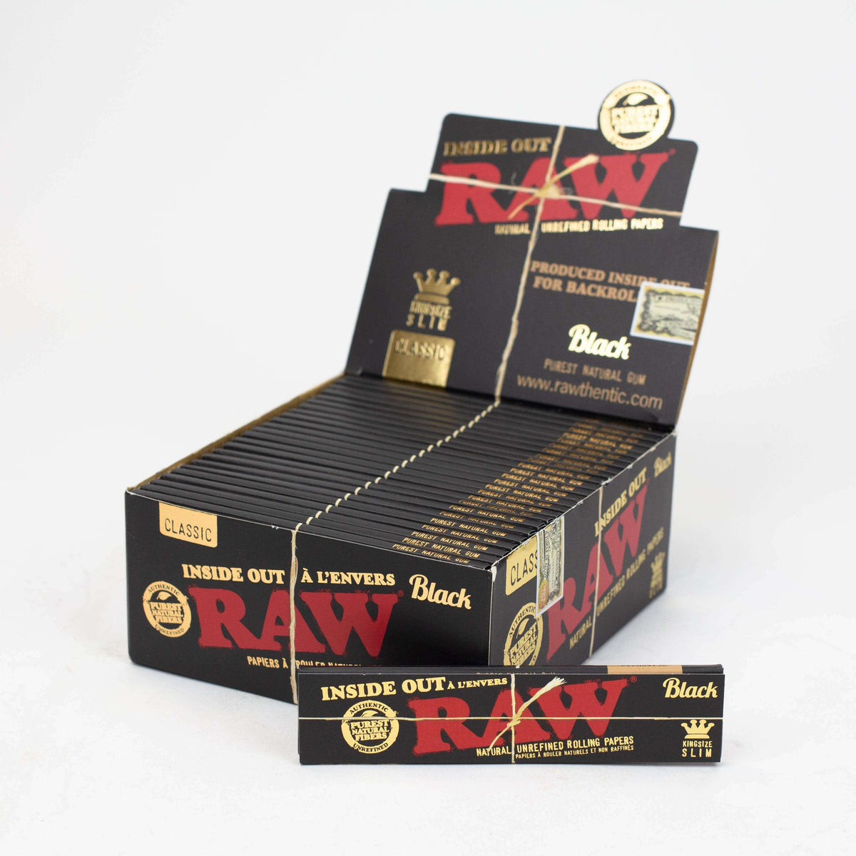 RAW Black Inside Out King Slim Rolling Papers (Full Box)
