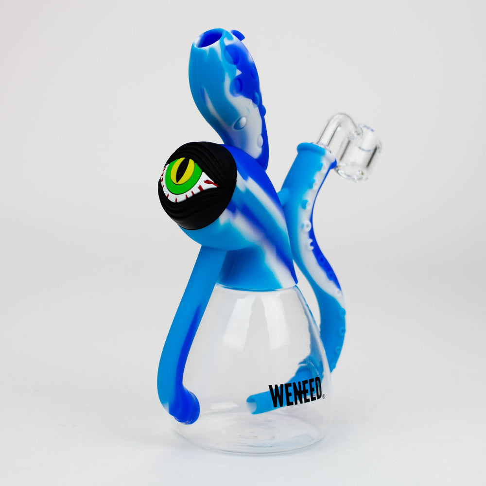 WENEED® 9'' Silicone Squid Rig with a glass base and quartz banger