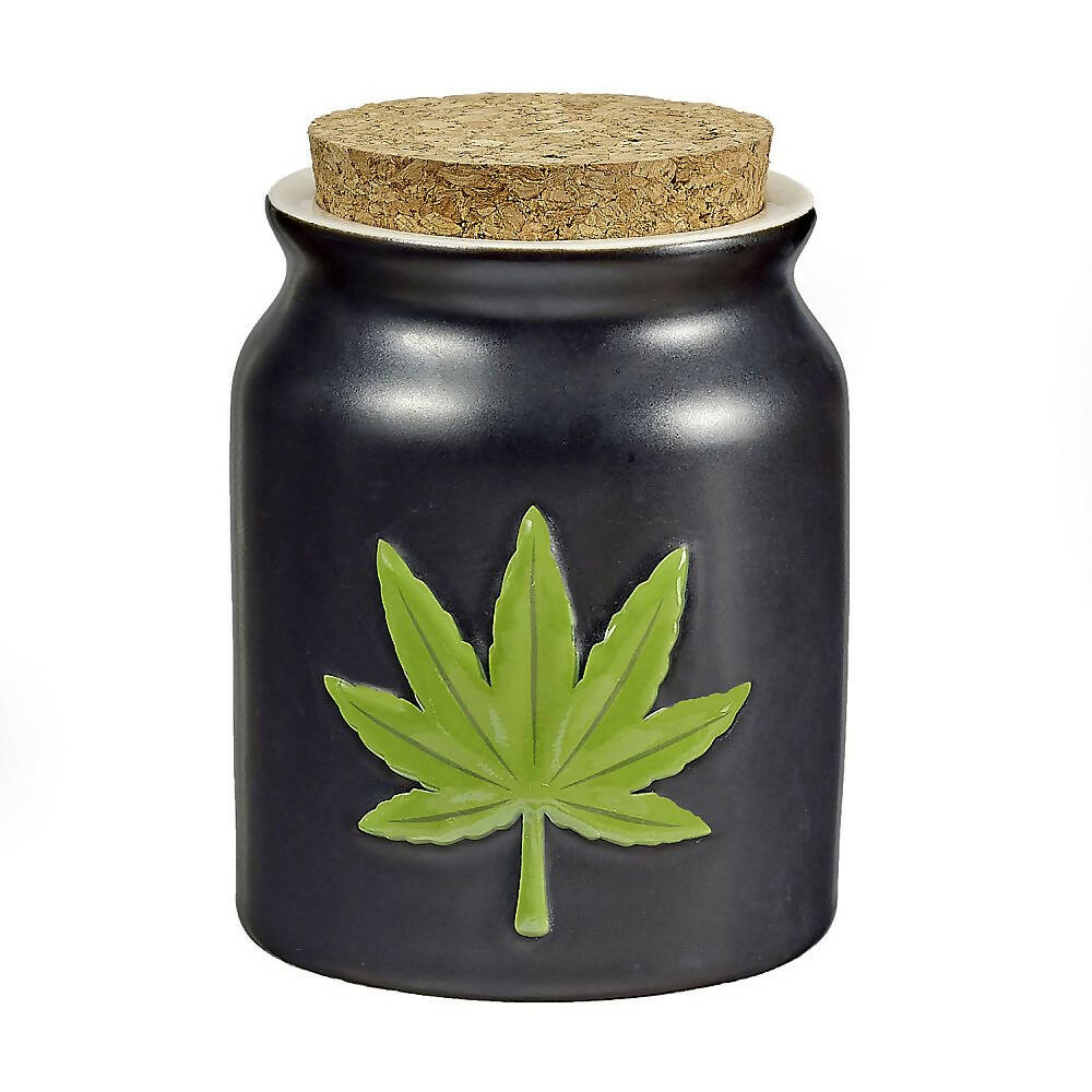 Green Leaf ceramic embossed Stash Jar